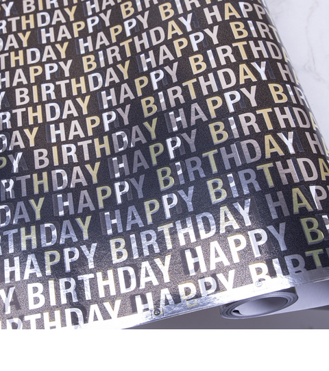 Папір металік - Happy birthday на чорному 70см* 1м \/ фото